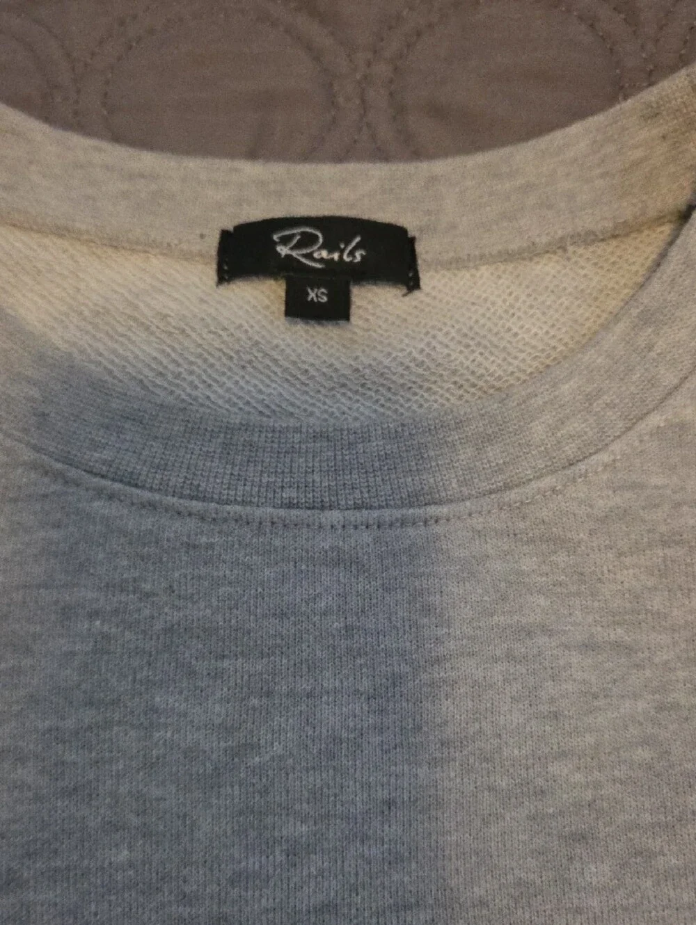 Rails Light Gray Crewneck Sweater with Subtle Puff Shoulders